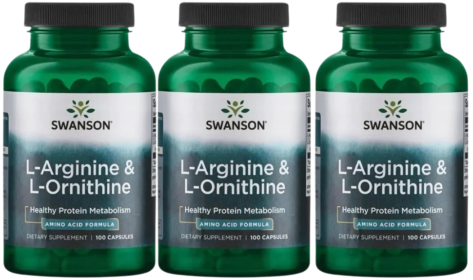 L-аргинин и L-орнитин Swanson L-Arginine & L-Ornithine, кровообращение, 3 упаковки по 100 капсул