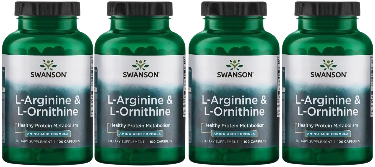 L-аргинин и L-орнитин Swanson L-Arginine & L-Ornithine, 4 упаковки по 100 капсул
