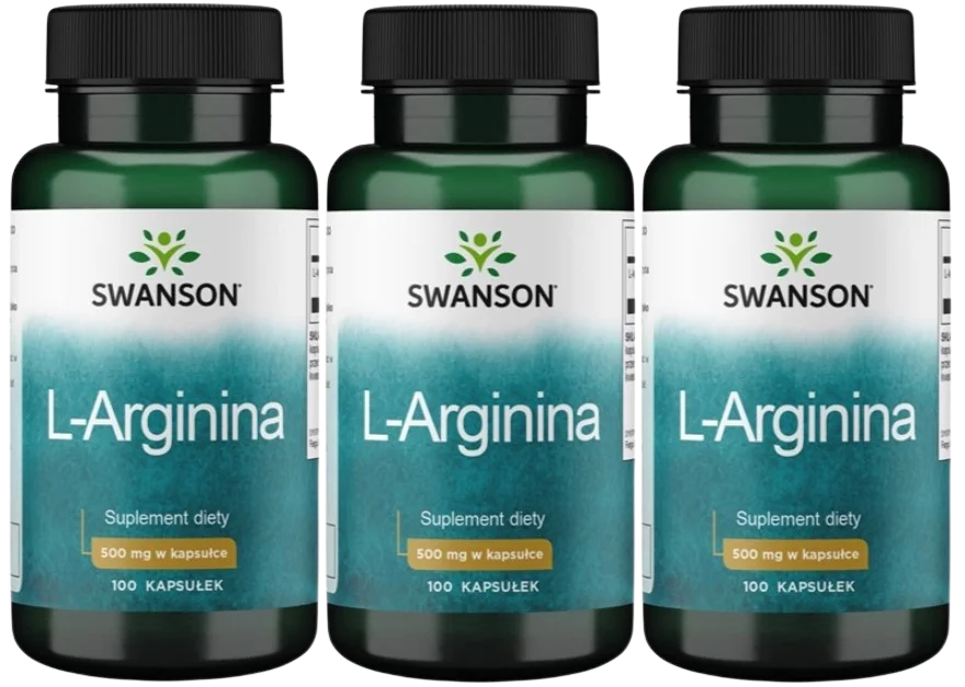 L-аргинин Swanson L-Arginine 500 мг, 3 упаковки по 100 капсул