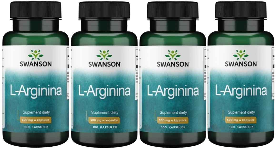 L-аргинин Swanson L-Arginine 500 мг, 4 упаковки по 100 капсул