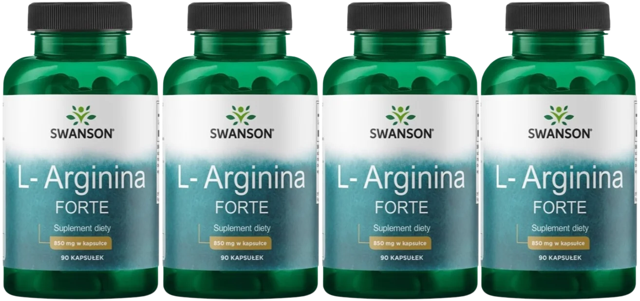 L-аргинин Swanson L-Arginine Forte 850 мг, 4 упаковки по 90 капсул