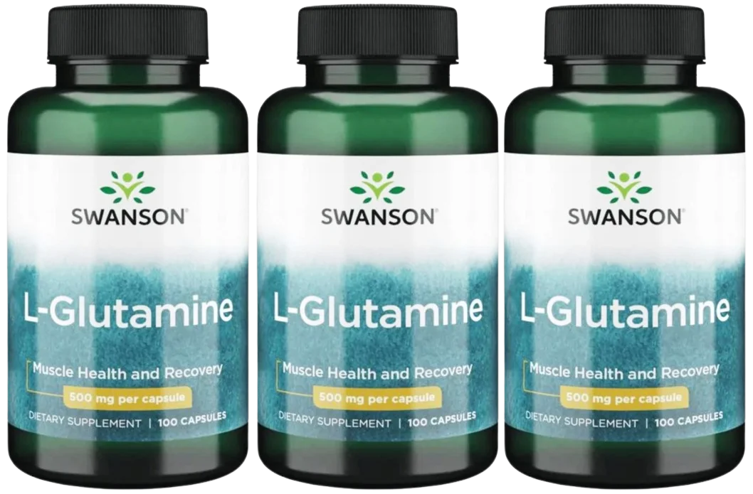 L-глутамин Swanson L-Glutamine 500 мг, для кишечника и мышц, 3 упаковки по 100 капсул