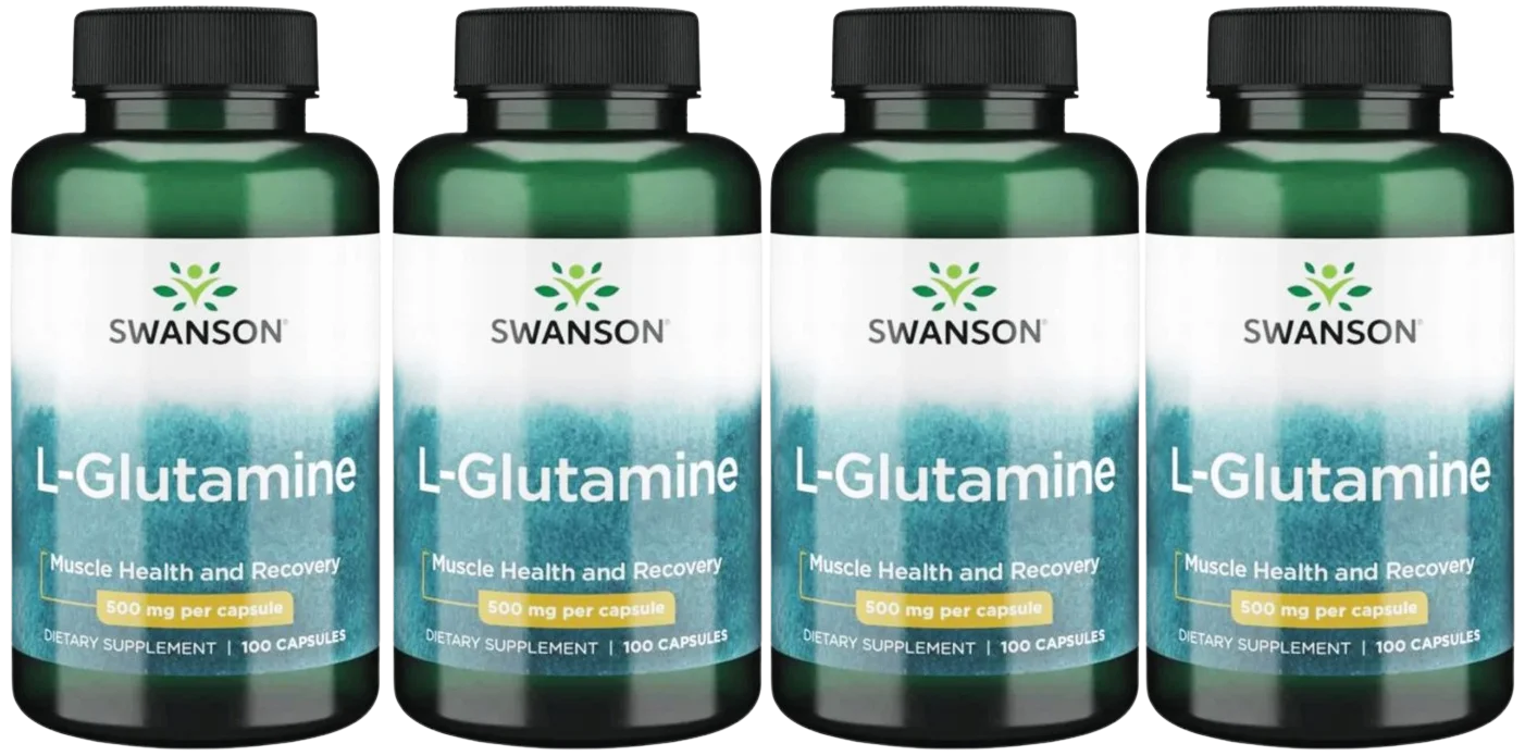 L-глутамин Swanson L-Glutamine 500 мг, 4 упаковки по 100 капсул