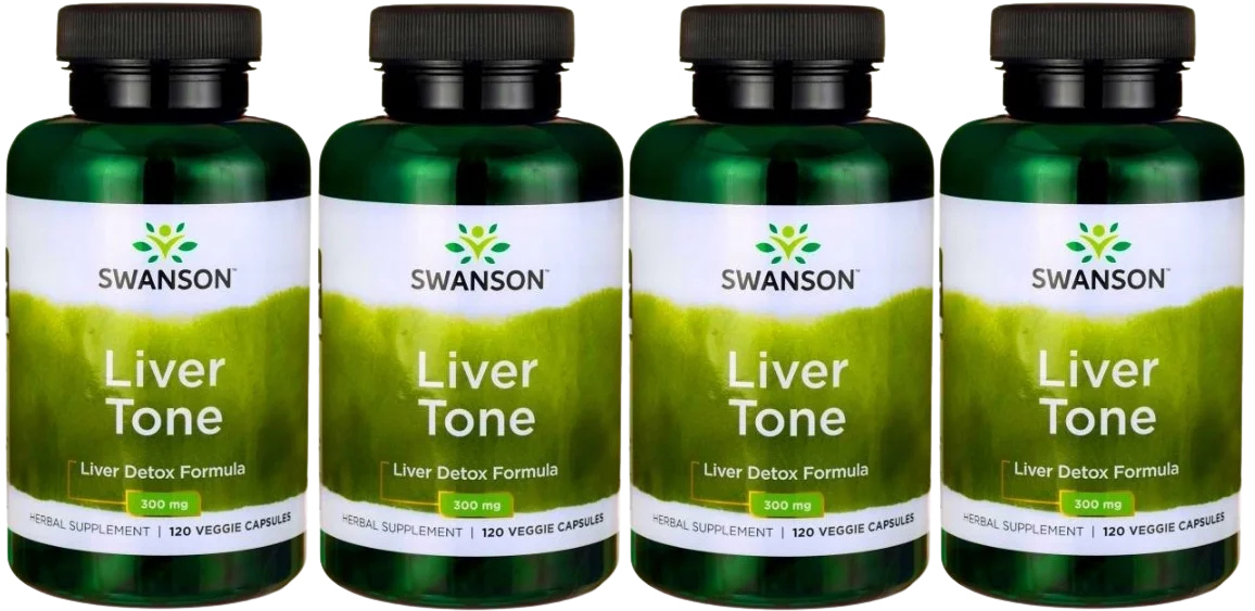 Комплекс для печени Swanson Liver Tone Liver Detox Formula, 7 растительных компонентов, 4 упаковки по 120 капсул