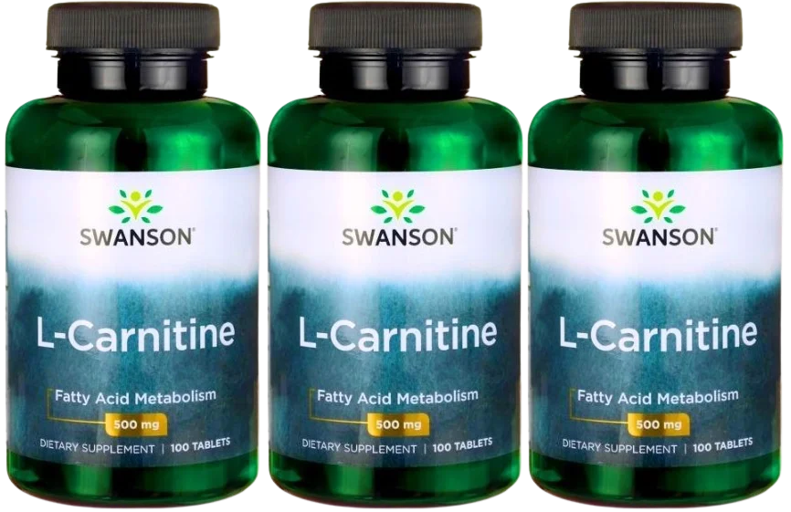 L-карнитин Swanson L-Carnitine 500 мг, для мышц и контроля веса, таблетки, 3 упаковки по 100 таблеток