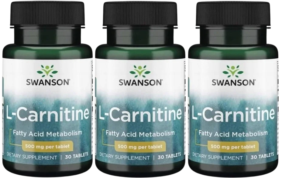 L-карнитин Swanson L-Carnitine 500 мг, контроль веса, таблетки, 3 упаковки по 30 таблеток