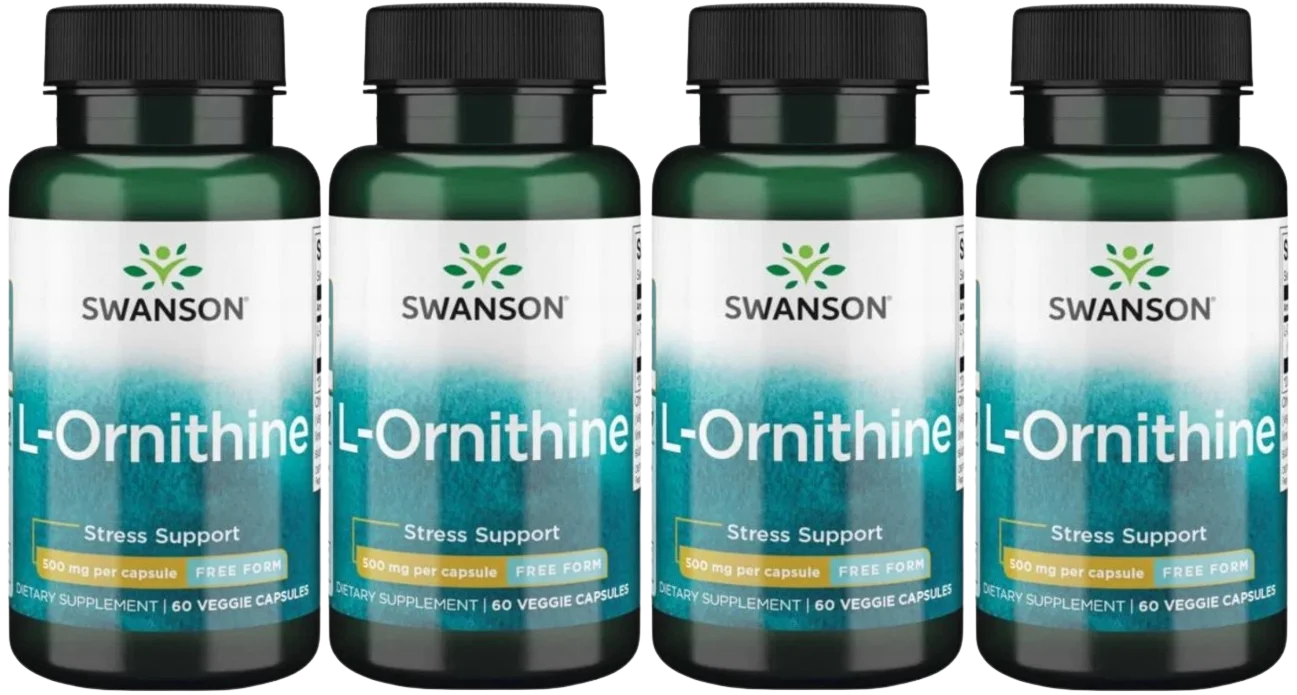 L-орнитин Swanson L-Ornithine 500 мг, растительные капсулы, 4 упаковки по 60 капсул