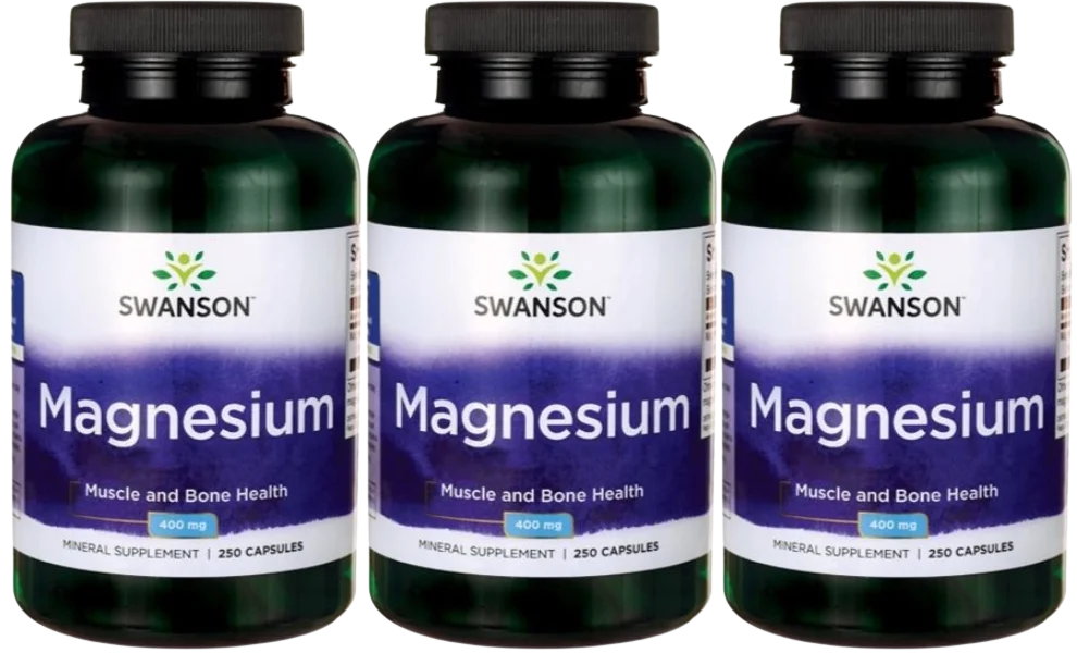 Магний Swanson Magnesium 200 мг, оксид магния, 3 упаковки по 250 капсул