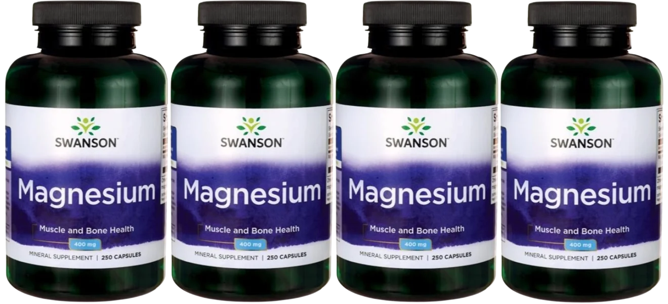 Магний Swanson Magnesium 200 мг, оксид магния, 4 упаковки по 250 капсул