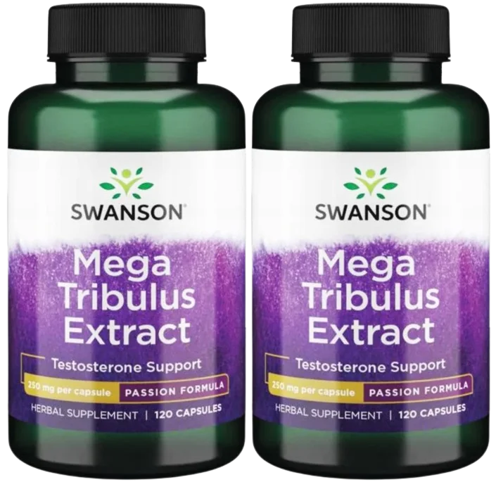 Трибулус Swanson Mega Tribulus Extract, экстракт якорцев 250 мг, 2 упаковки по 120 капсул