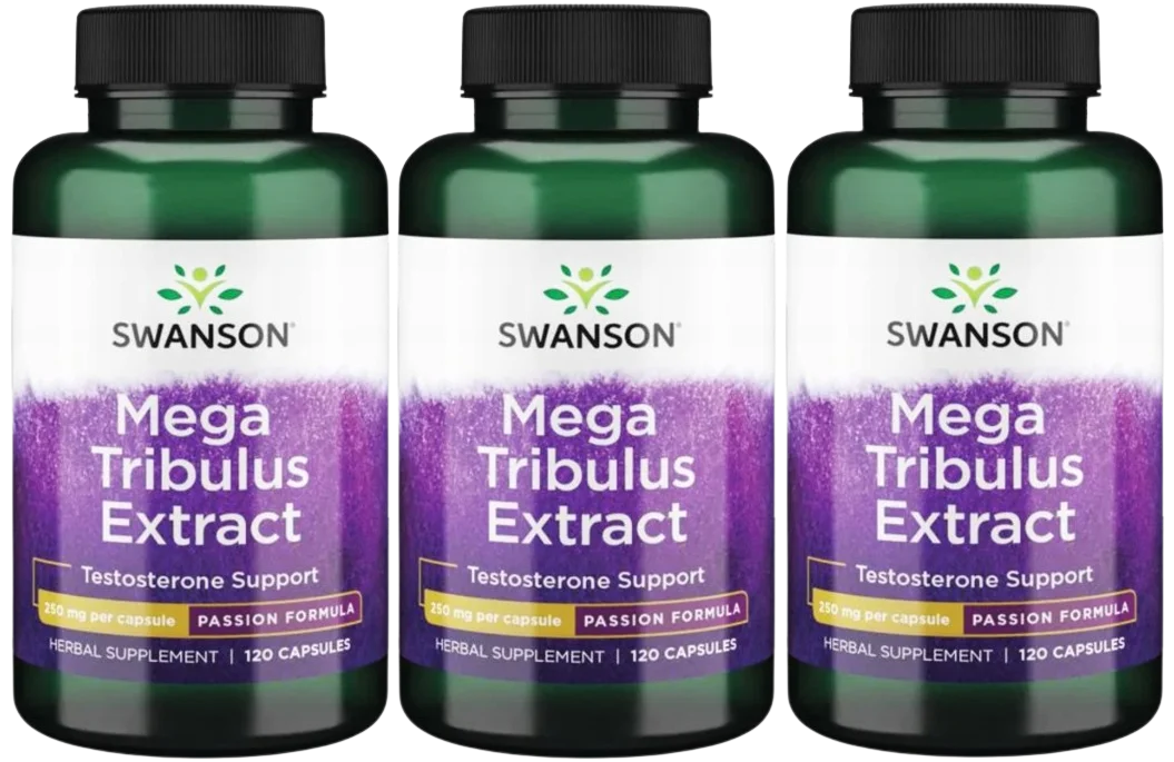 Трибулус Swanson Mega Tribulus Extract 250 мг, тонус и либидо, 3 упаковки по 120 капсул