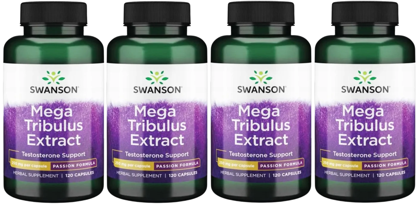 Трибулус Swanson Mega Tribulus Extract 250 мг, экстракт якорцев, 4 упаковки по 120 капсул