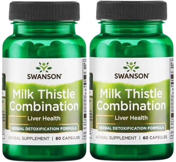 Расторопша Swanson Milk Thistle Combination, 80% силимарина, с корнем одуванчика, 2 упаковки по 60 капсул
