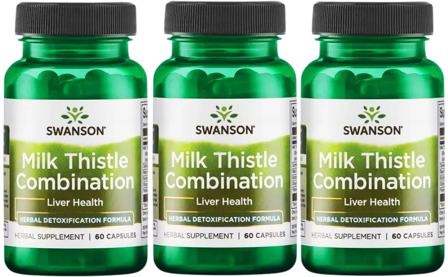Расторопша Swanson Milk Thistle Combination, 80 % силимарина, для печени, 3 упаковки по 60 капсул