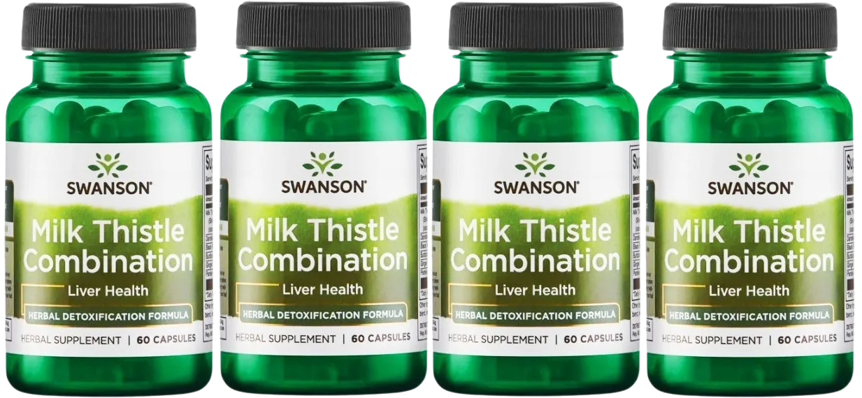 Расторопша Swanson Milk Thistle Combination, 80 % силимарина, с корнем одуванчика, 4 упаковки по 60 капсул
