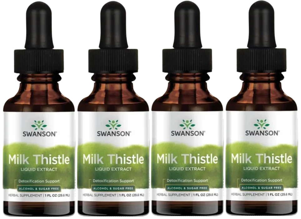 Расторопша Swanson Milk Thistle, жидкий экстракт, капли, 4 упаковки по 29,6 мл