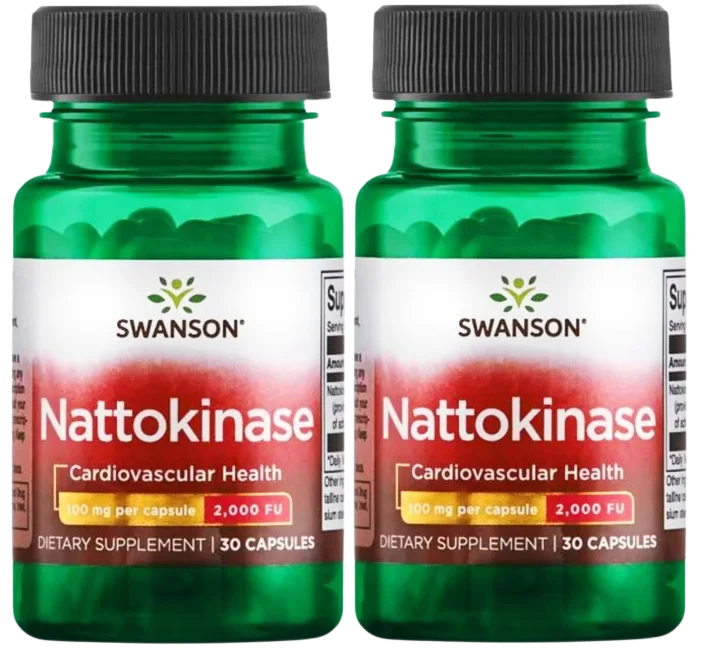 Наттокиназа Swanson Nattokinase 100 мг, 2000 FU, для сердца и сосудов, 2 упаковки по 30 капсул