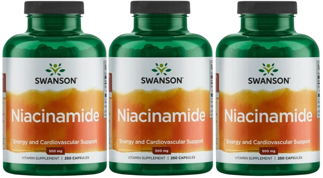 Ниацинамид Swanson Niacinamide 500 мг, витамин B3, 3 упаковки по 250 капсул