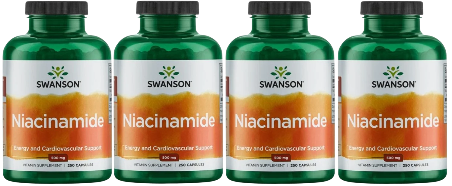 Ниацинамид Swanson Niacinamide 500 мг, витамин B3, 4 упаковки по 250 капсул