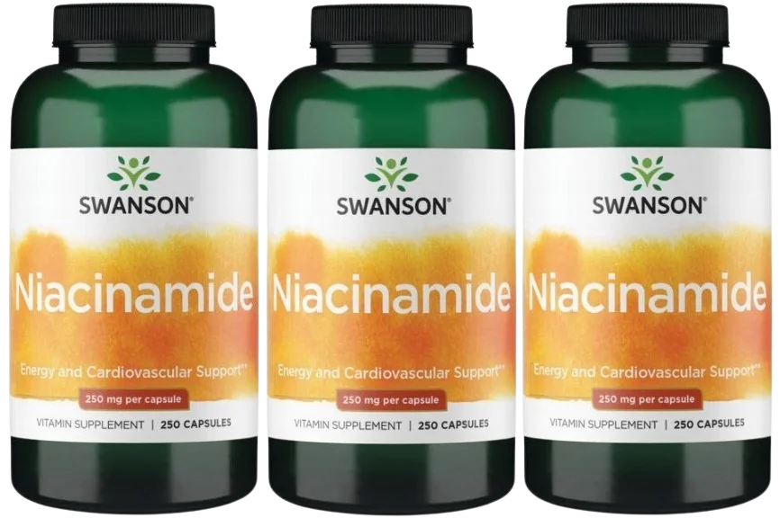 Ниацинамид Swanson Niacinamide 250 мг, витамин B3, 3 упаковки по 250 капсул