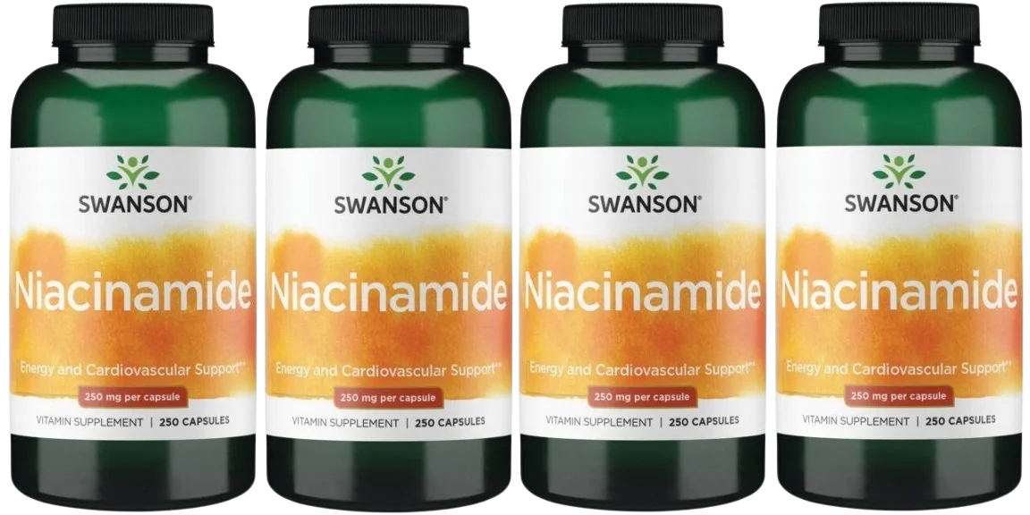 Ниацинамид Swanson Niacinamide 250 мг, витамин B3, 4 упаковки по 250 капсул