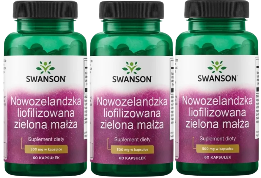 Зелёная мидия Swanson New Zealand Freeze-Dried Green Mussel 500 мг, для суставов, 3 упаковки по 60 капсул