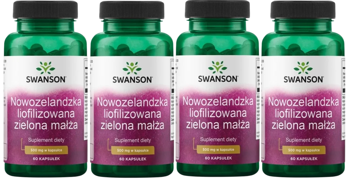 Зелёный моллюск Swanson New Zealand Freeze-Dried Green Mussel 500 мг, для суставов, 4 упаковки по 60 капсул