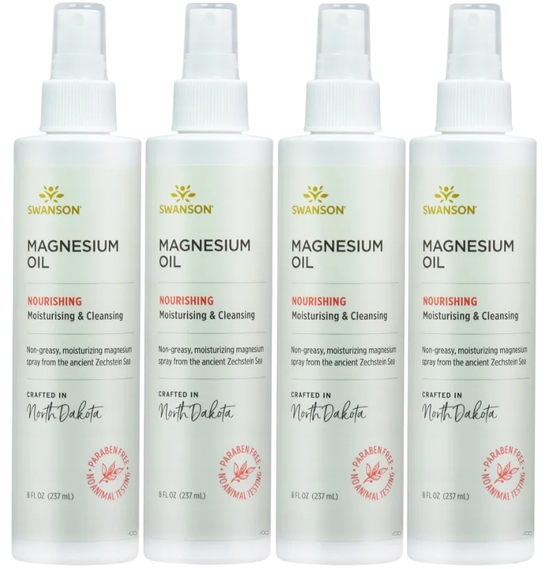 Магниевое масло Swanson Magnesium Oil, хлорид магния, спрей для наружного применения, 4 упаковки по 237 мл