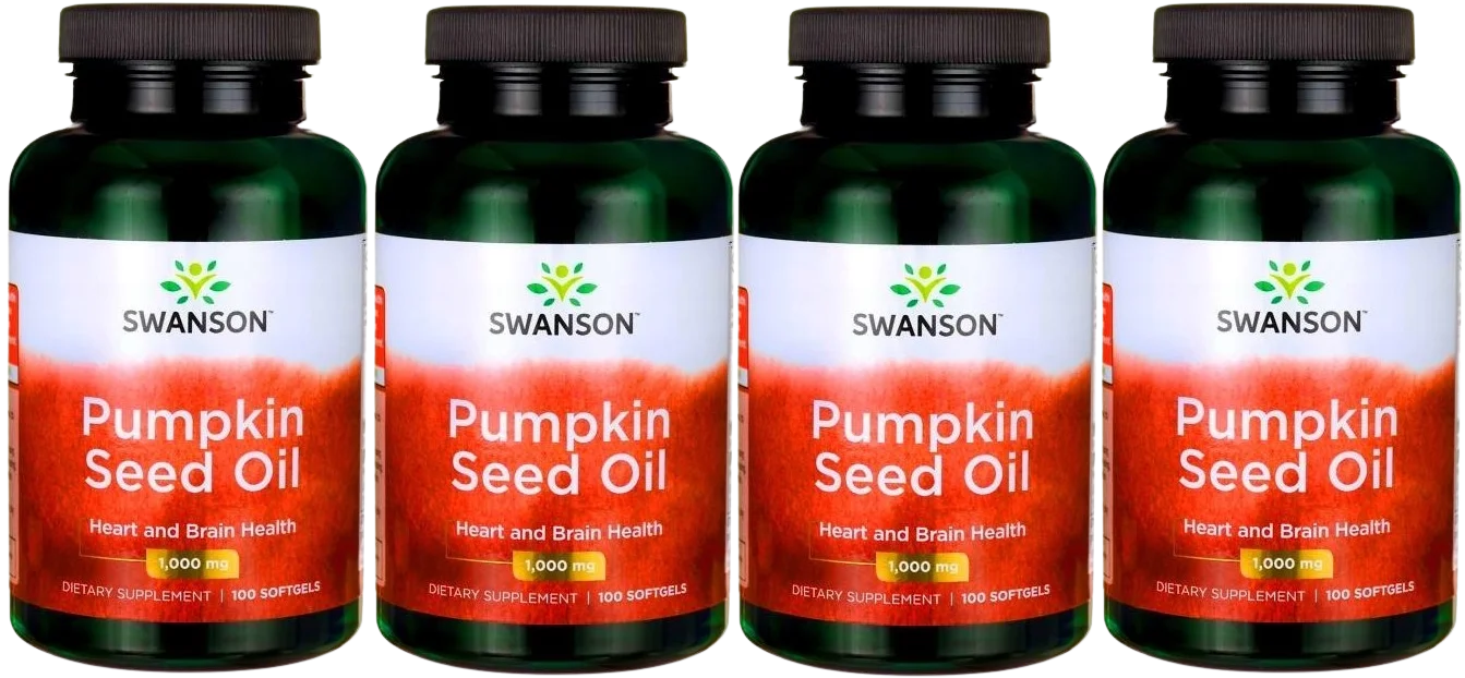 Масло семян тыквы Swanson Pumpkin Seed Oil 1000 мг, мягкие капсулы, 4 упаковки