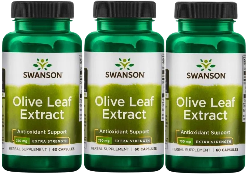 Экстракт листьев оливы Swanson Olive Leaf Extract 750 мг, антиоксидант, 3 упаковки по 60 капсул