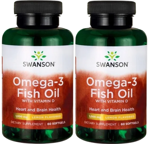 Омега-3 Swanson Omega-3 Fish Oil with Vitamin D, рыбий жир с витамином D3, 2 упаковки по 60 капсул