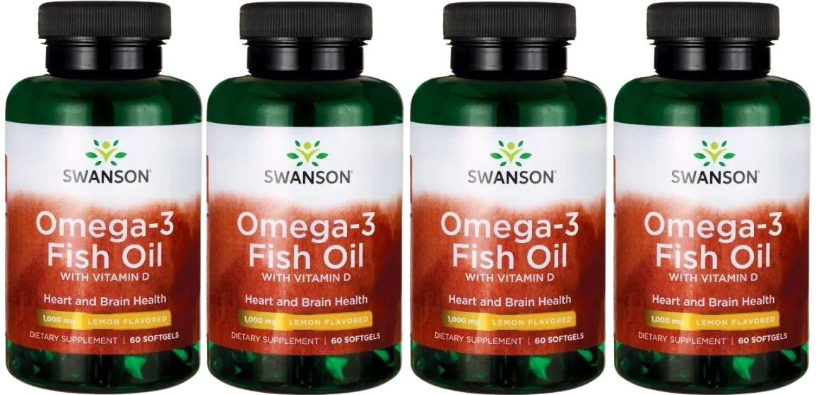 Омега-3 Swanson Omega-3 Fish Oil with Vitamin D, с витамином D3 25 мкг, 4 упаковки по 60 капсул