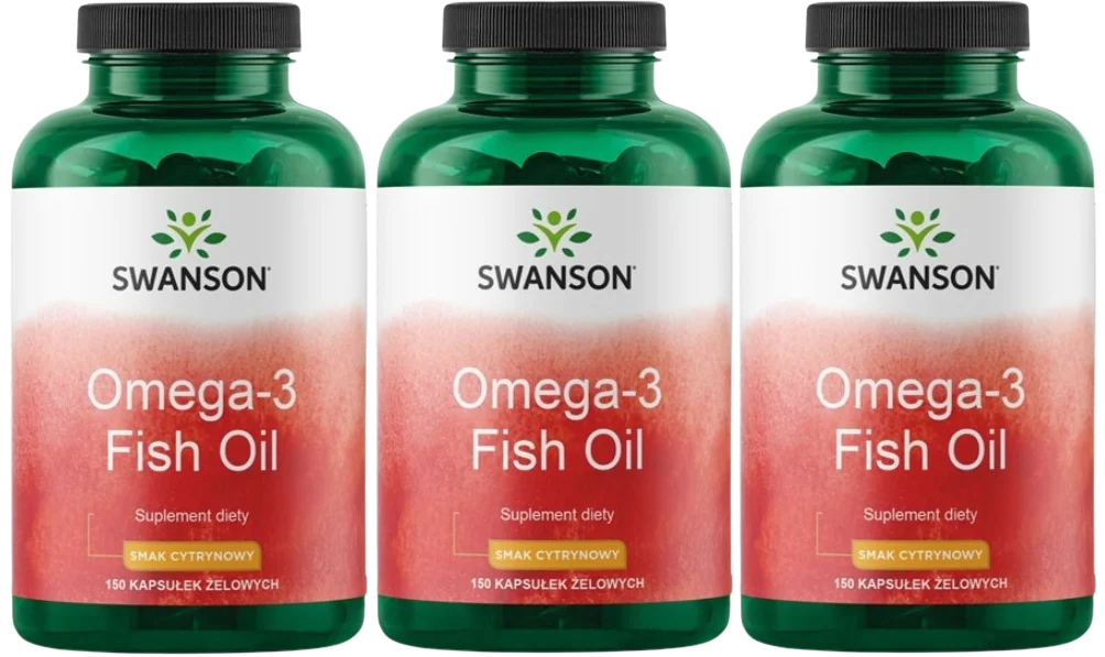 Омега-3 Swanson Omega-3 Fish Oil, рыбий жир, 2000 мг на порцию, лимон, 3 упаковки по 150 капсул