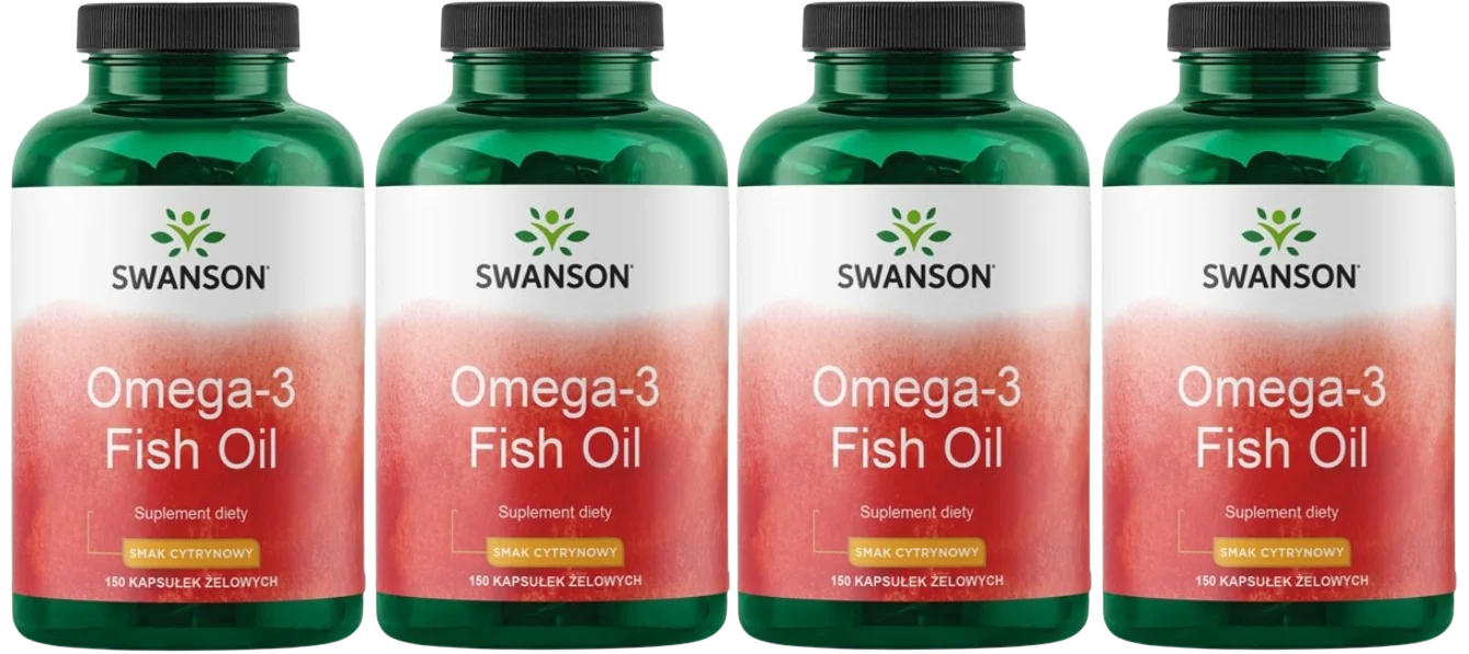 Омега-3 Swanson Omega-3 Fish Oil, рыбий жир, вкус лимон, мягкие капсулы, 4 упаковки по 150 капсул