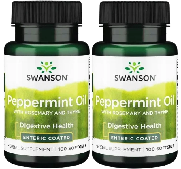 Масло мяты перечной Swanson Peppermint Oil с розмарином и тимьяном, для пищеварения, 2 упаковки по 100 капсул