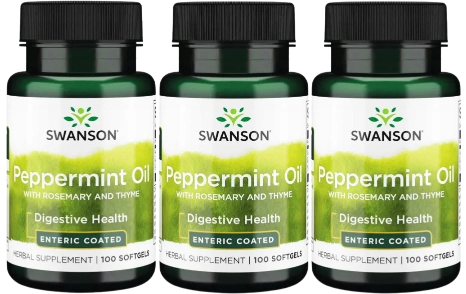 Масло мяты перечной Swanson Peppermint Oil с розмарином и тимьяном, кишечнорастворимые капсулы, 3 упаковки по 100 капсул
