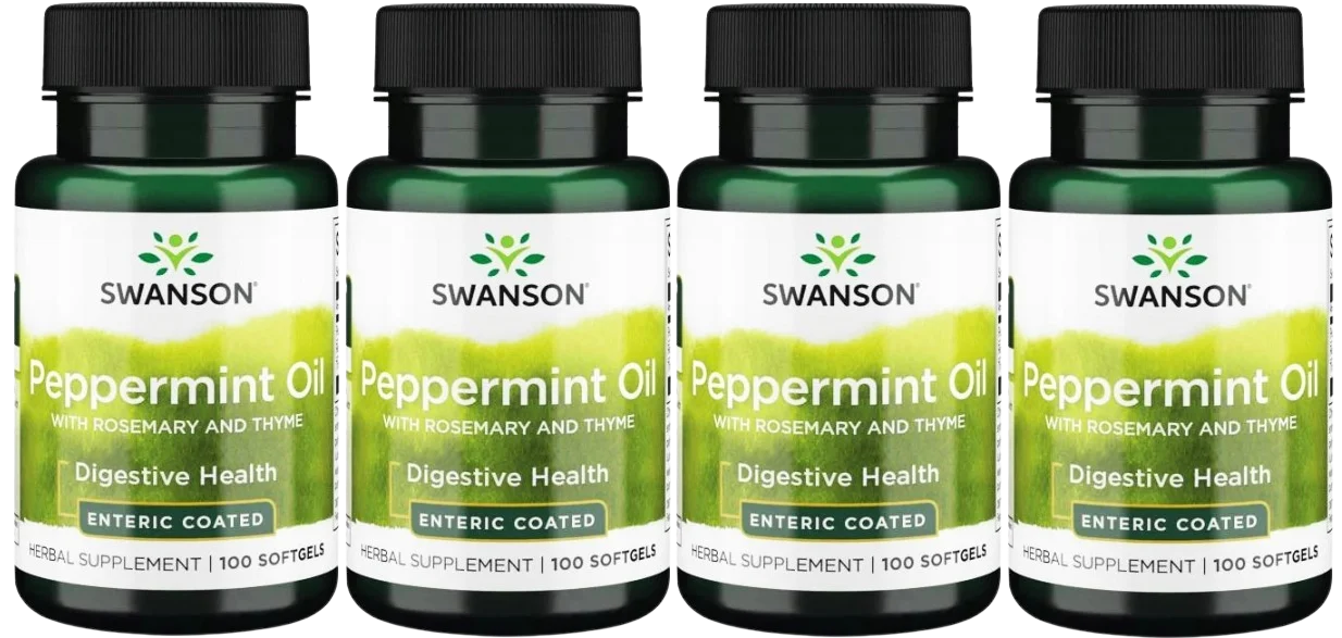 Масло мяты перечной Swanson Peppermint Oil Combination, с розмарином и тимьяном, 4 упаковки по 100 капсул