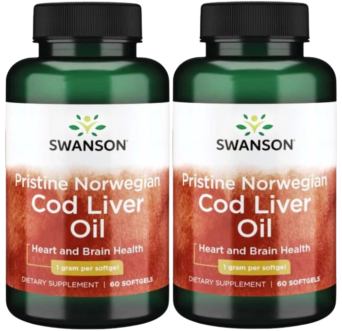 Жир печени трески Swanson Pristine Norwegian Cod Liver Oil, капсулы, 2 упаковки по 60 капсул