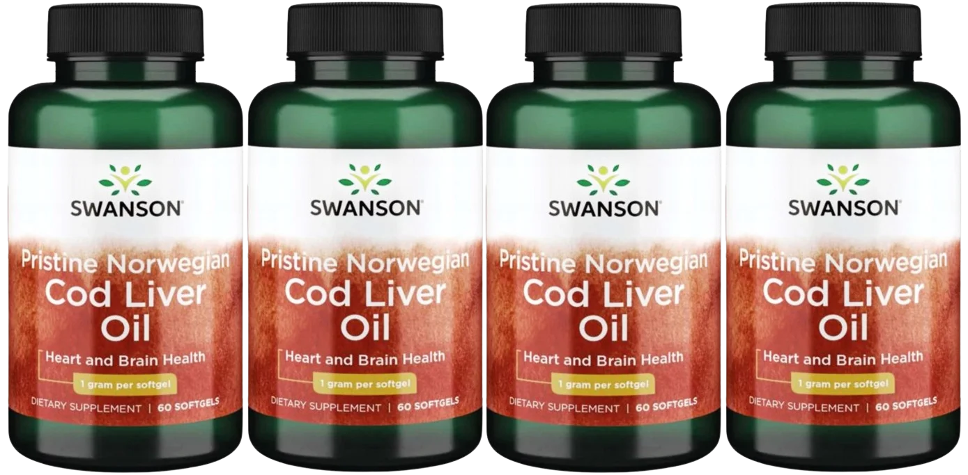 Жир печени трески Swanson Pristine Norwegian Cod Liver Oil, мягкие капсулы, 4 упаковки по 60 капсул