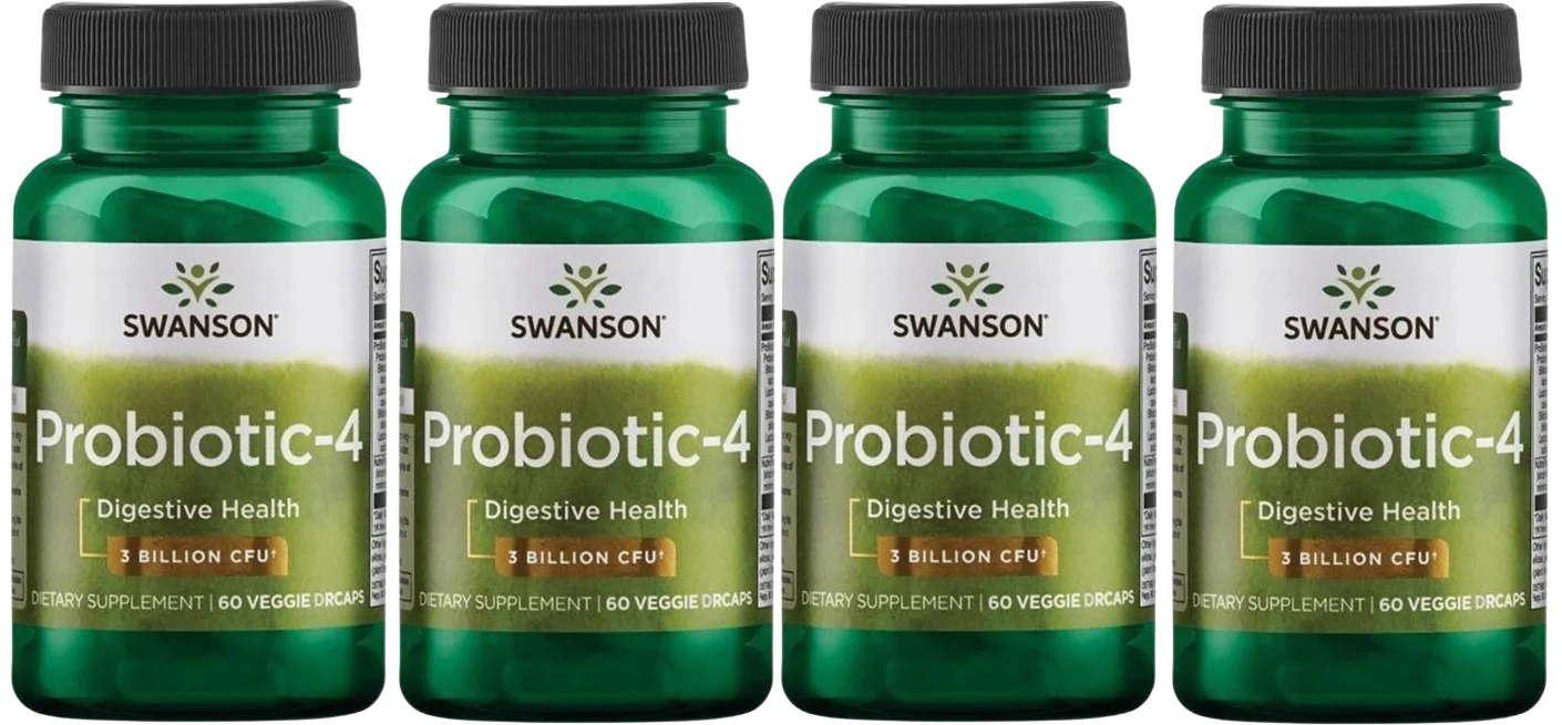 Пробиотик Swanson Probiotic-4, 4 штамма, 3 млрд бактерий, 4 упаковки по 60 капсул
