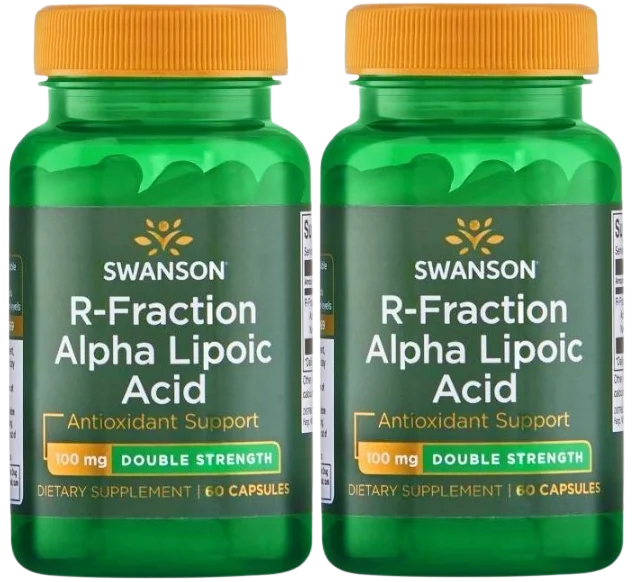Альфа-липоевая кислота Swanson R-Fraction Alpha Lipoic Acid 100 мг, антиоксидант, 2 упаковки по 60 капсул