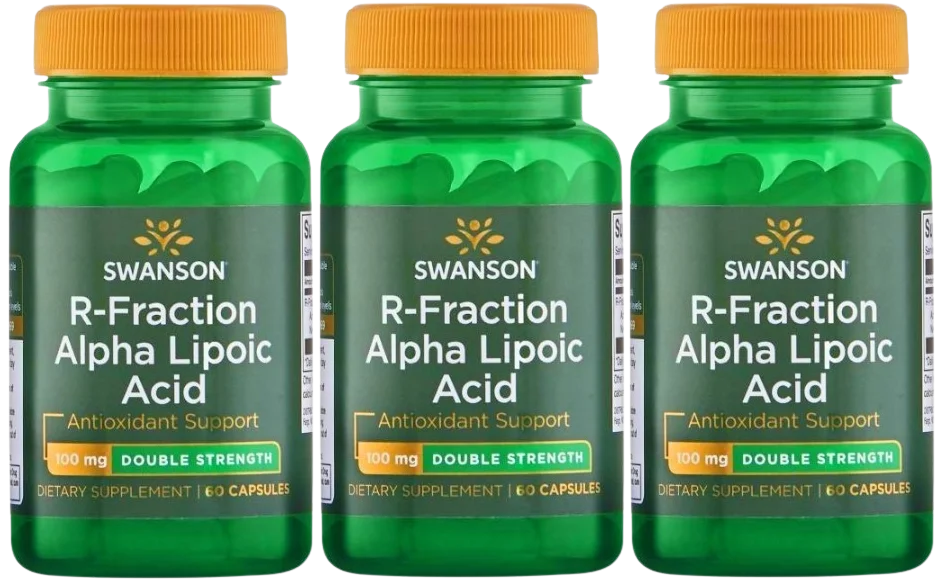 Альфа-липоевая кислота Swanson R-Fraction Alpha Lipoic Acid 100 мг, антиоксидант, 3 упаковки по 60 капсул