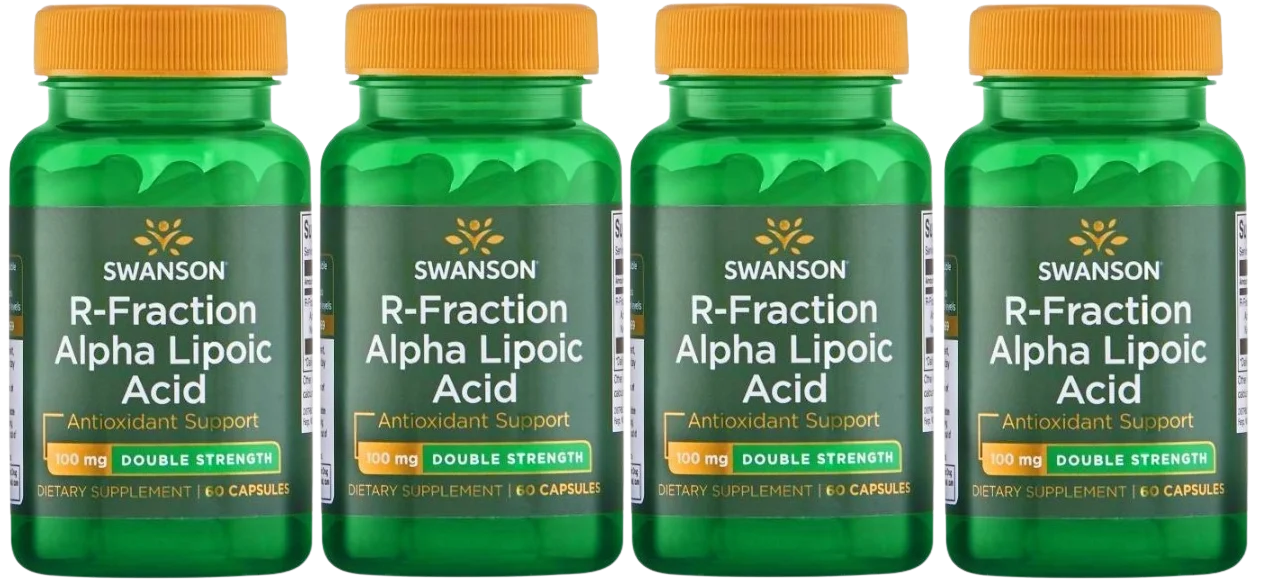 Альфа-липоевая кислота Swanson R-Fraction Alpha Lipoic Acid 100 мг, R-ALA, 4 упаковки по 60 капсул
