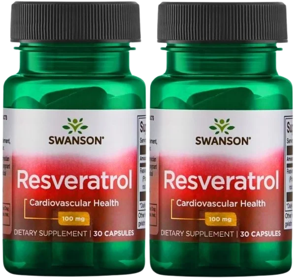 Ресвератрол Swanson Resveratrol 100 мг, антиоксидант, 2 упаковки по 30 капсул