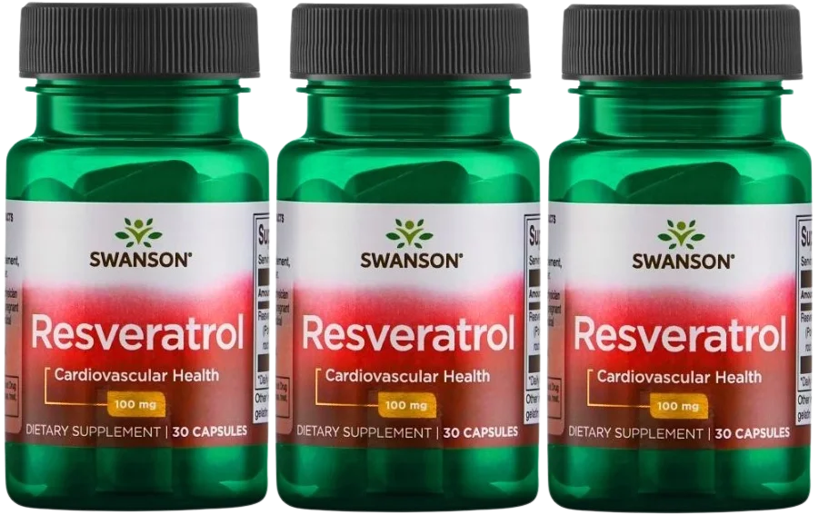 Ресвератрол Swanson Resveratrol 100 мг, антиоксидант, 3 упаковки по 30 капсул