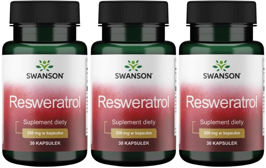 Ресвератрол Swanson Resveratrol 250 мг, антиоксидант, 3 упаковки по 30 капсул