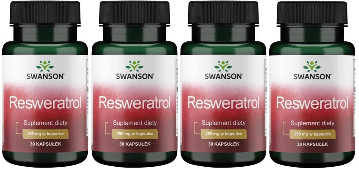 Ресвератрол Swanson Resveratrol 250 мг, горец японский, 4 упаковки по 30 капсул