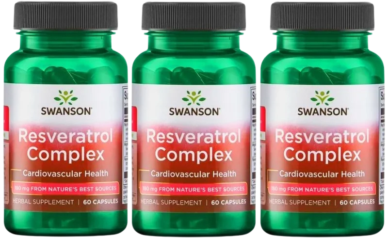 Ресвератрол Swanson Resveratrol Complex 180 мг, экстракт красного вина, 3 упаковки по 60 капсул