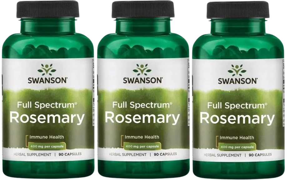 Розмарин Swanson Full Spectrum Rosemary 400 мг, пищеварение и кровообращение, 3 упаковки по 90 капсул