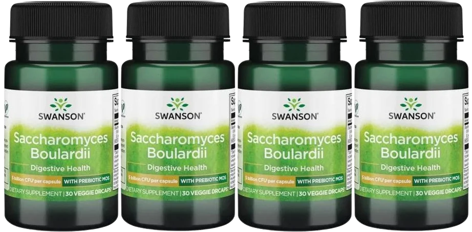 Пробиотик Swanson Saccharomyces Boulardii, 5 млрд КОЕ, растительные капсулы, 4 упаковки по 30 капсул